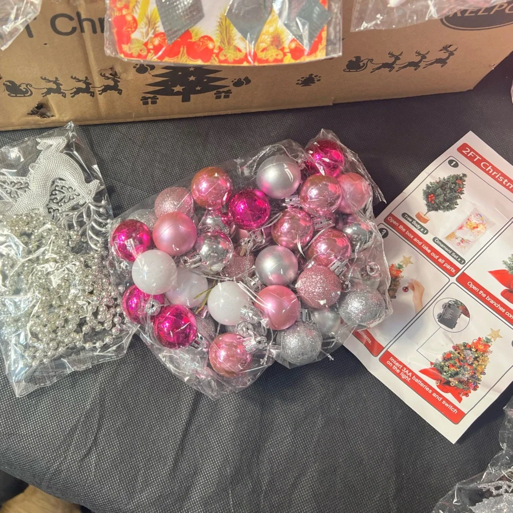 Vibrant Pink Holiday Tree with Ornament Set